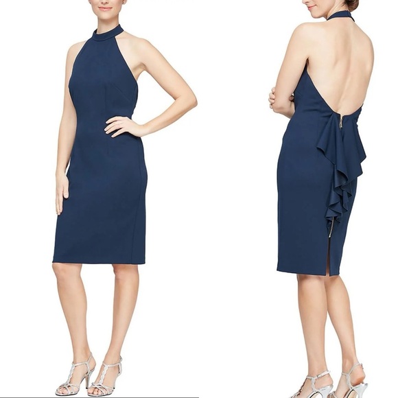 💃🏻Alex Evening Elegant Navy Halter Dress - Picture 1 of 6